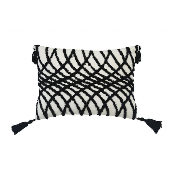 HomeRoots Black, White Geometric Polyester 13 in. x 18 in. Throw Pillow