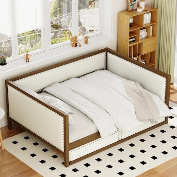Polibi Wood Full Size Upholstered Daybed with 2 Drawers and Nailhead Decoration