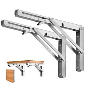 10 in. Stainless Steel Folding Shelf Brackets for Table Bench Space Saving for Bench Table (2-Pack)