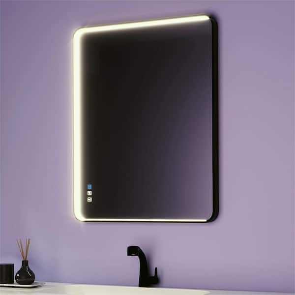28 in. W x 36 in. H Rectangular Aluminum Framed Light Dimmable Anti-Fog LED Wall Bathroom Vanity Mirror in Black