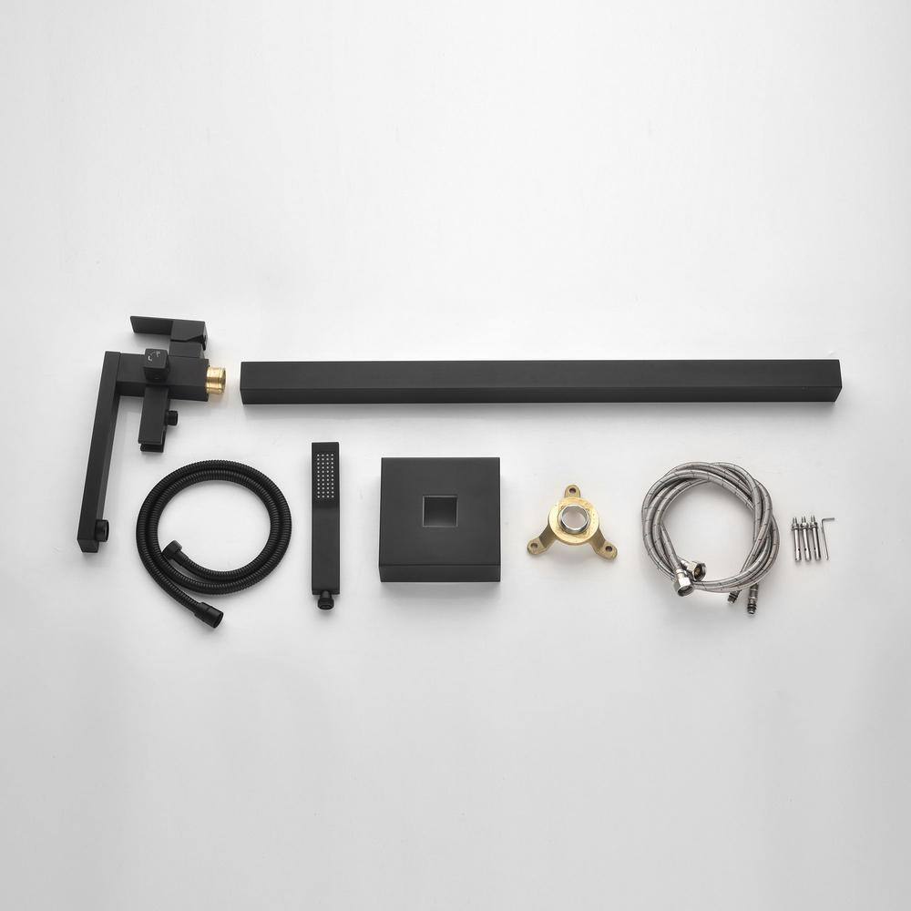 Matte Black Freestanding Floor Mount Tub Faucet with Hand Shower