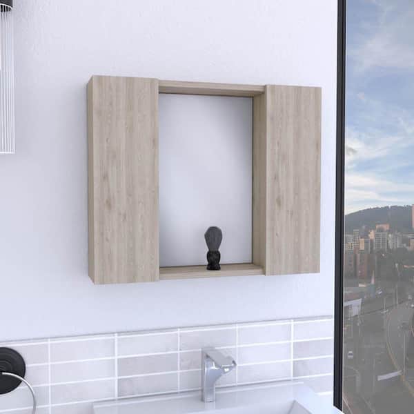 Light Gray 23.6 in W x 19.5 in. H Modern Rectangle Framed Mirror Wall Mirror Vanity Mirror Bathroom Vanity Mirror