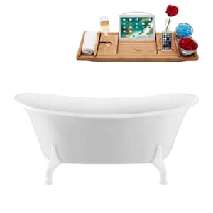 59 in. Acrylic Clawfoot Non-Whirlpool Bathtub in Glossy White With Glossy White Clawfeet And Matte Black Drain