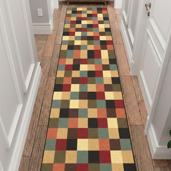 Homeline Non-Slip Rubberback 3 ft. x 15 ft. Checkered Indoor Runner Rug, Multicolor