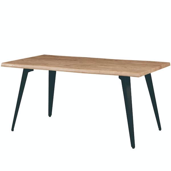 Leisuremod Ravenna Modern Rectangular Wood 63" Dining Table with Metal Legs in Butternut