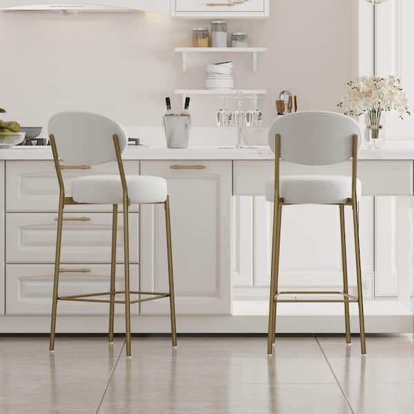 Winifred Modern 29.13 in. H Cream White Metal Frame Bar Stools with Velvet Upholstered Seat and Back, Set of 2