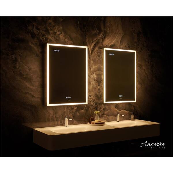 Ancerre Designs Pagani 30-in x 32-in Lighted LED Fog Free Surface/Recessed Mount Black Mirrored Soft Close Medicine Cabinet with Outlet