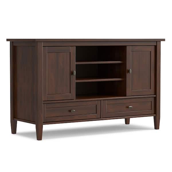 Simpli Home Warm Shaker Solid Wood 47 in. Wide Transitional TV Media Stand in Russet Brown for TVs up to 50 in.