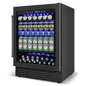 23.4 in. Single Zone 180-Cans Built-In/Freestanding Beverage Cooler With Childproof Lock and 2 Keys In Black