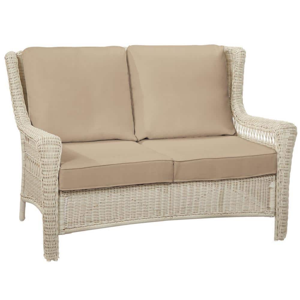 Hampton Bay Park Meadows OffWhite Wicker Outdoor Patio Loveseat with