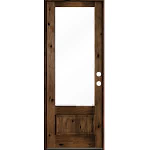36 in. x 96 in. Farmhouse Knotty Alder Left-Hand/Inswing 3/4 Lite Clear Glass Provincial Stain Wood Prehung Front Door