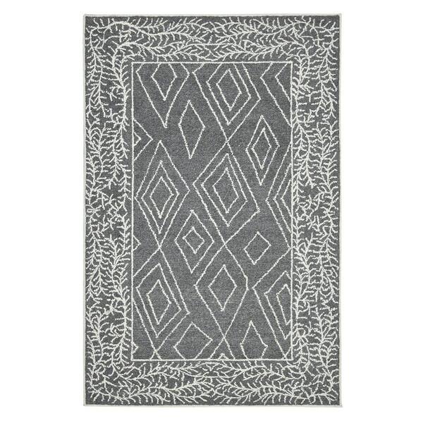 5 ft. x 8 ft. Gray and White Wool Geometric Hand Hooked Area Rug