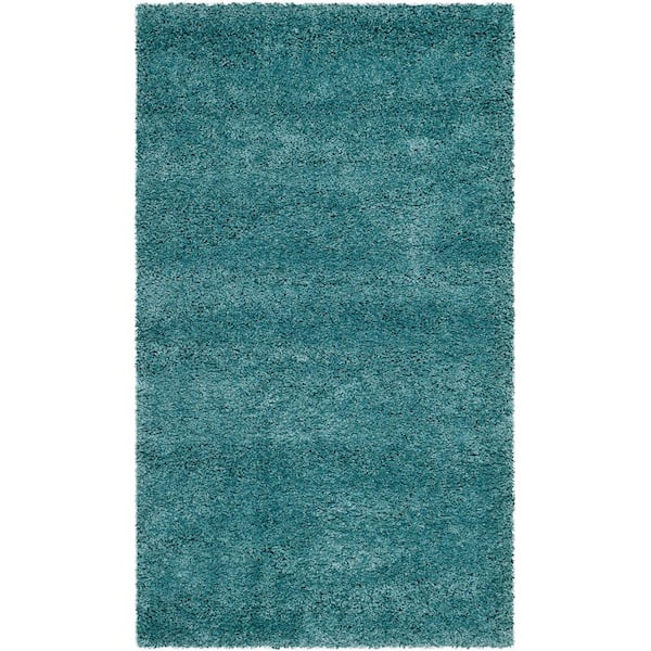 SAFAVIEH Milan Shag Doormat 3 ft. x 5 ft. Aqua Blue Solid Area Rug