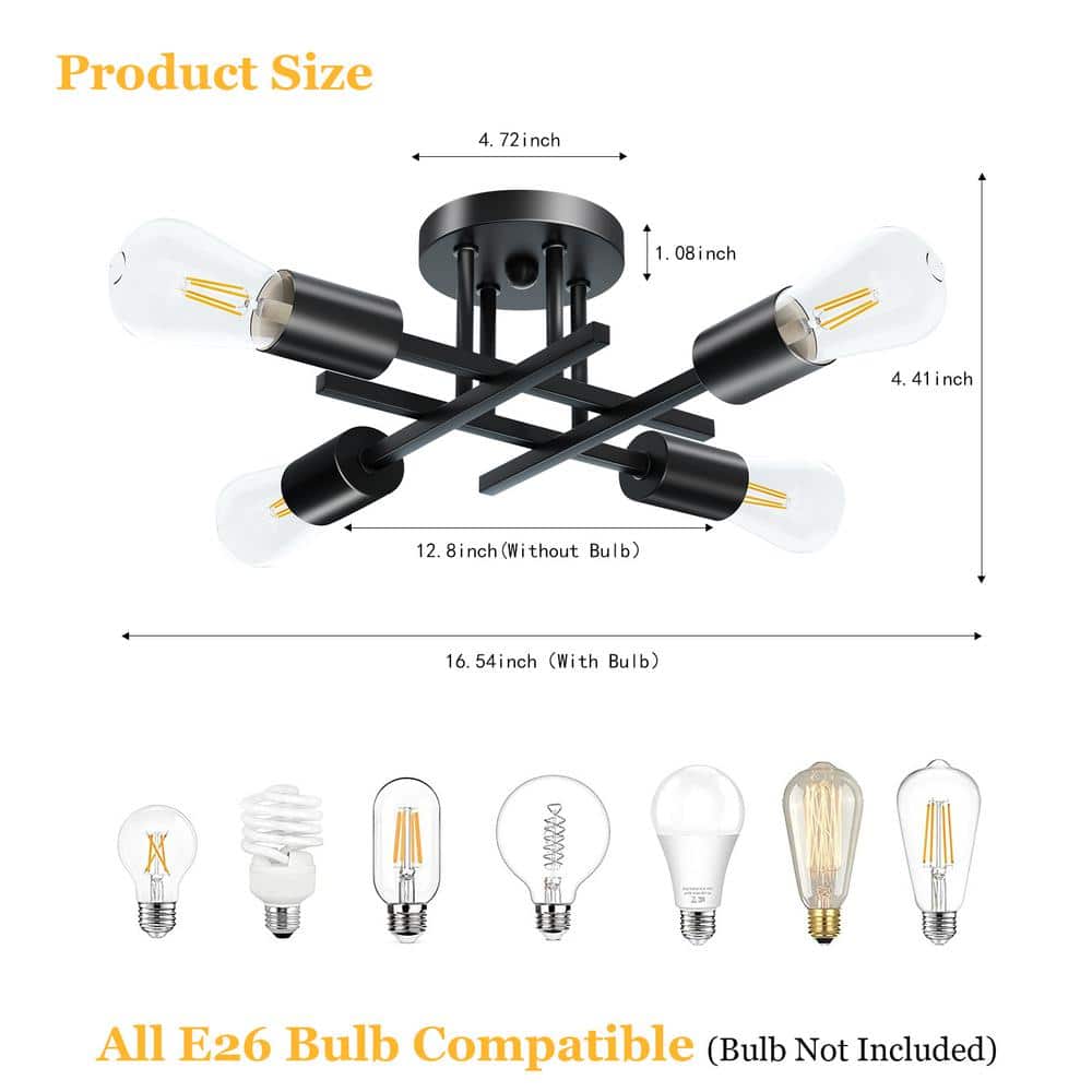 16.5" Black Metal Sputnik Outdoor Ceiling Light