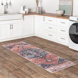 Medallion Bordered Machine Washable Rust 2 ft. 6 in. x 6 ft. Runner Rug Area Rug