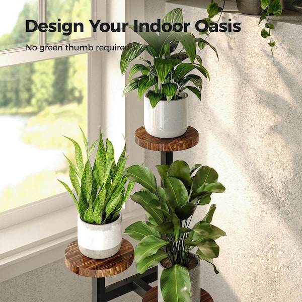 3 Tier Metal and Wood Plant Stand Indoor Outdoor Flower Pot Holder