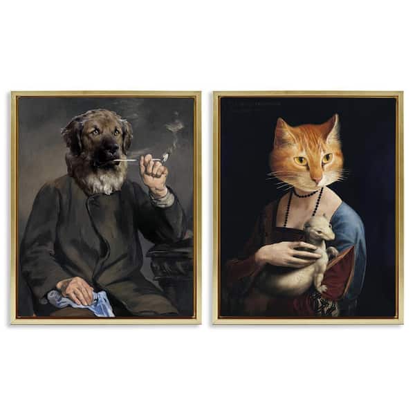Stupell Industries Historical Painting Animals by Alicia Longley 2 Pieces Gold Floater Frame Animal Graphic Art Print 31 in. x 25 in.