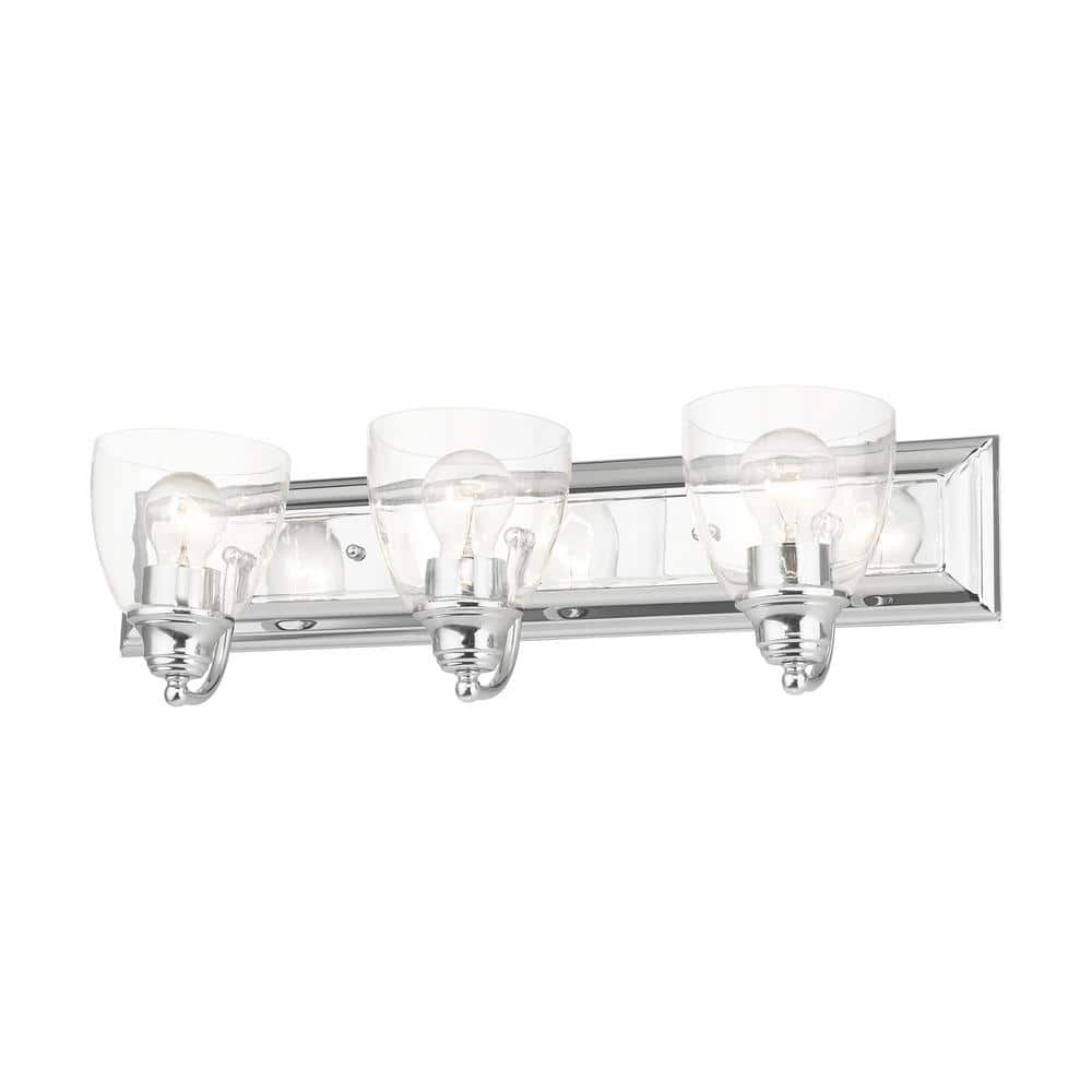Elegant Polished Chrome 3-Light Vanity Sconce with Hand Blown Glass Shades
