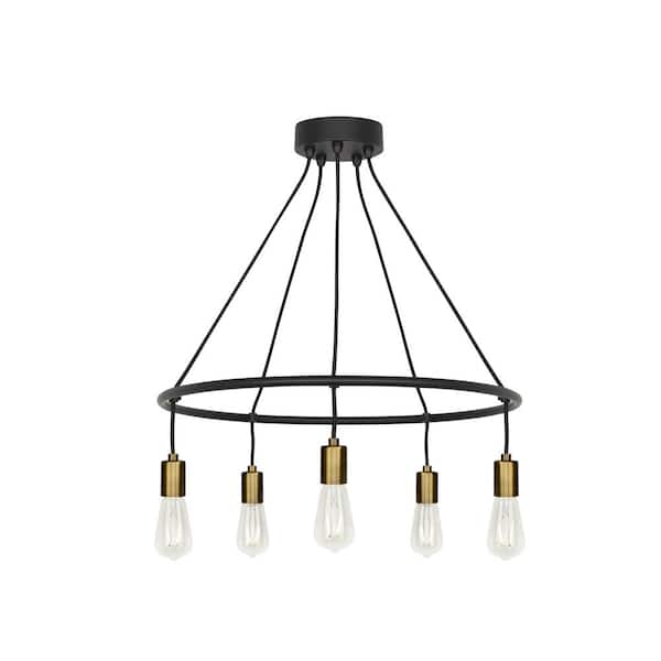 Generation Lighting Tae 5-Light Black/Aged Brass Chandelier with LED Bulbs