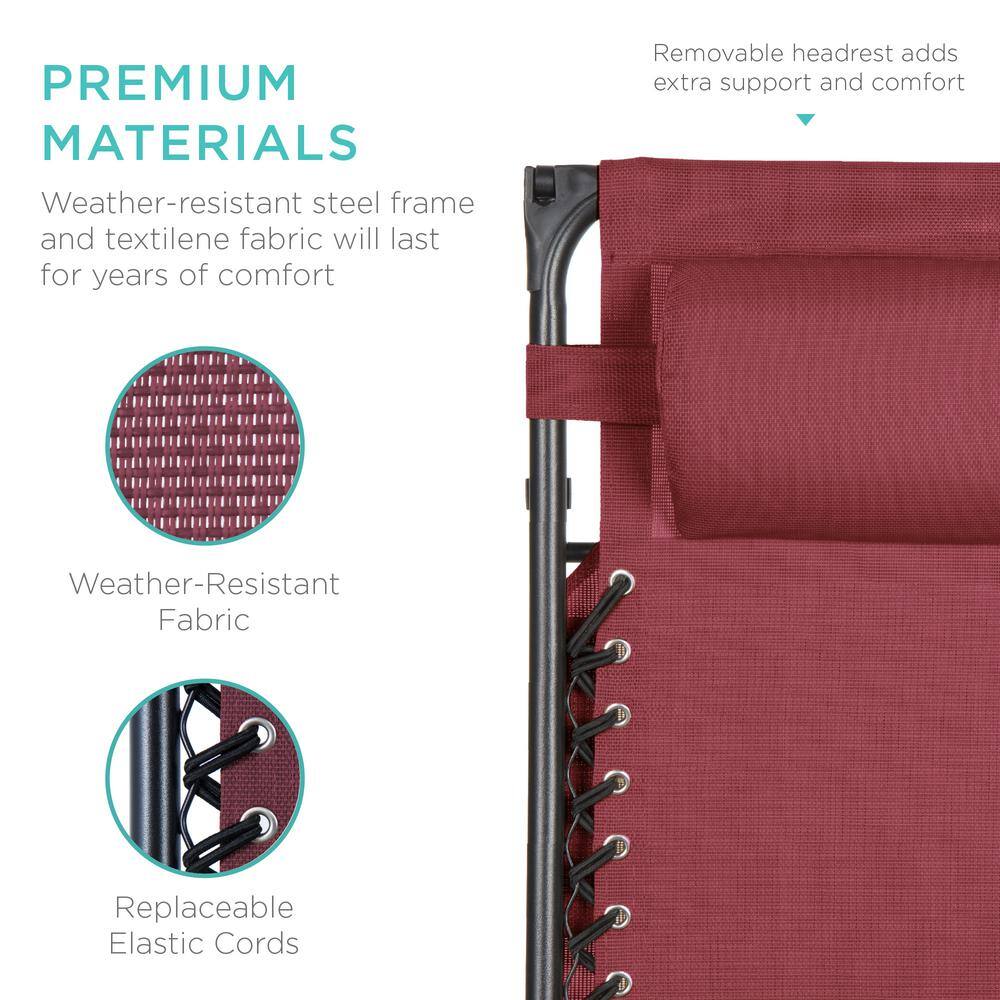 Burgundy Folding Zero Gravity Recliner with Canopy and Tray