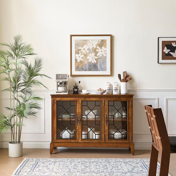 Morden Fort Rustic Burl Veneer Kitchen Cabinet 3 Door Cherry Wood