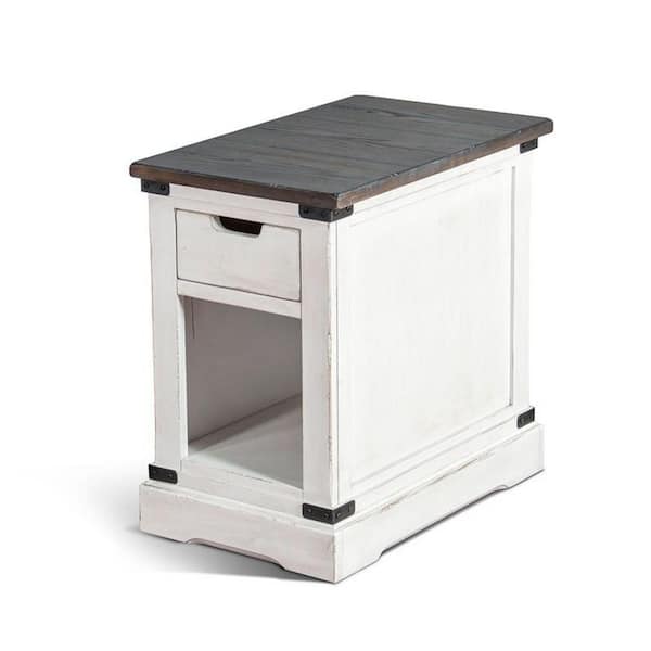 Benjara 26 in. Off White, Brown and Black Rectangle Wood End Table with Drawer