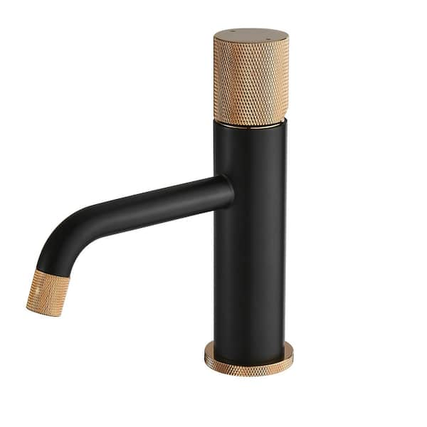 Single Handle Single Hole Bathroom Faucet with Hot Cold Water Mixer in Black and Gold