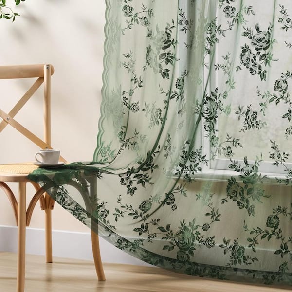 52x84 Inches Lace Floral Sheer Curtains,Rod Pocket Light Filtering