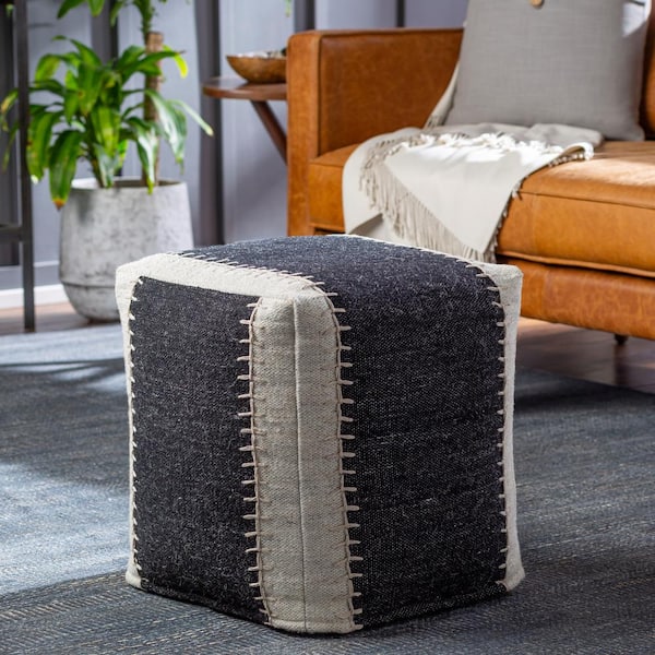 Artistic Weavers Remiel Striped Black Wool Cube Accent Pouf