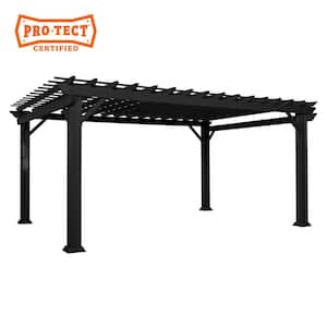 Stratford 16 ft. x 12 ft. Black Steel Traditional Pergola with Sail Shade Soft Canopy