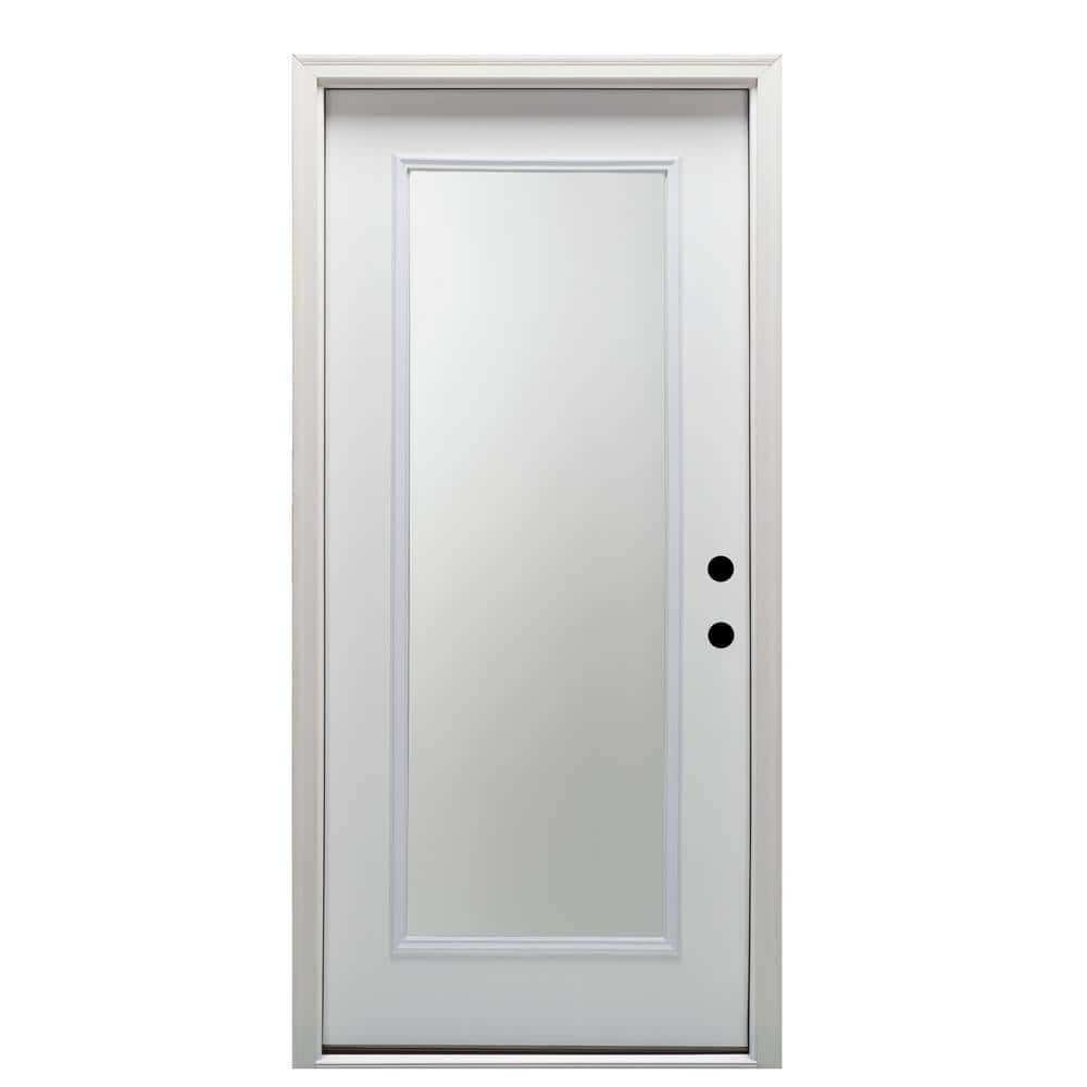 50.25 inch x 82.375 inch Tulip Brass Full Oval Lite Prefinished White  Right-Hand Inswing Steel Prehung Front Door with Sidelite and Brickmould 