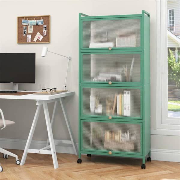 Costway Green 5+-Tier Metal 23.5 in. W Kitchen Baker's Rack Storage Cabinet Mobile Microwave Stand Flip-Up Doors