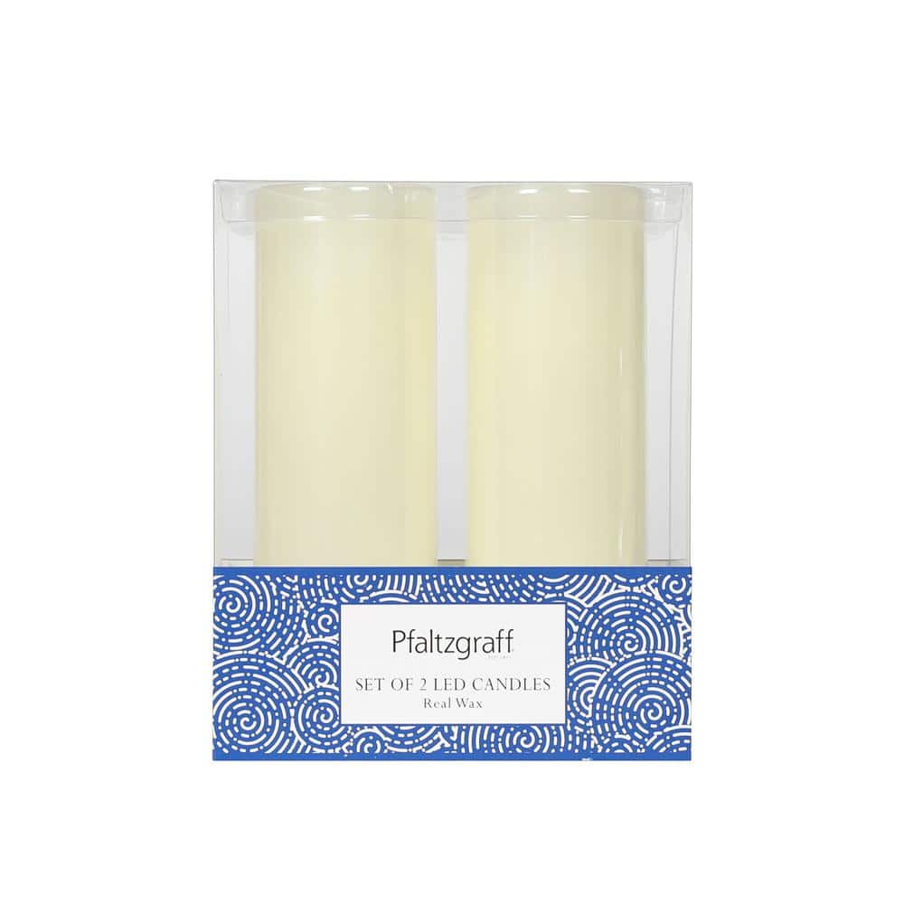Pfaltzgraff Set of 2 2 in. x 6 in. LED Wax Pillar Candles, Ivory