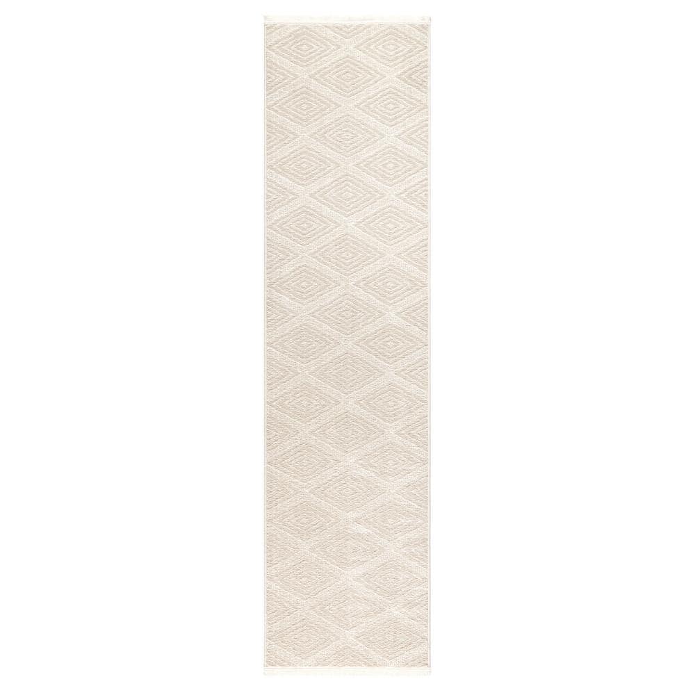 Beige Diamond Pattern Washable Polyester Runner Rug