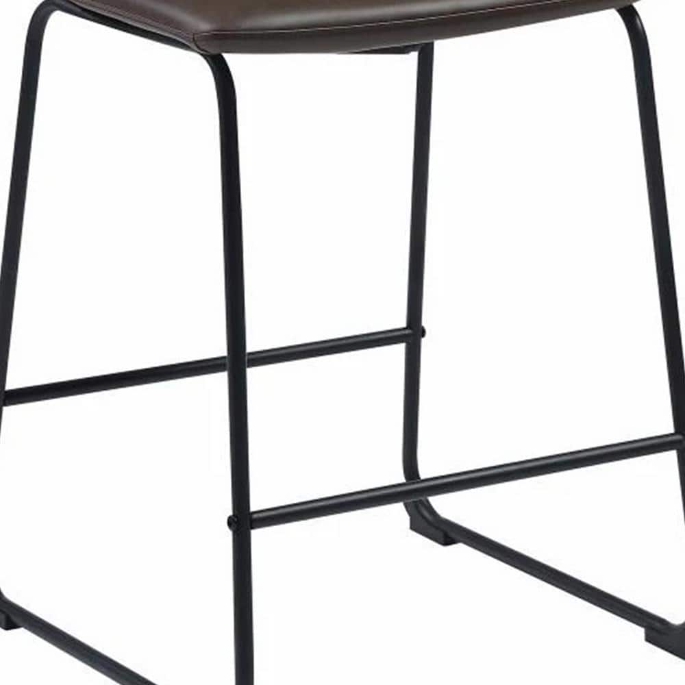 Rustic Contoured Brown Leather Counter Height Stool Set of 2