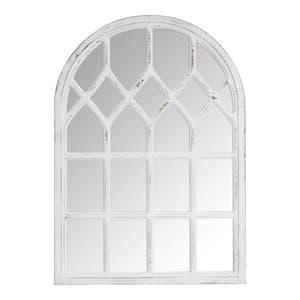 Medium Arched White Windowpane Antiqued Classic Accent Mirror (26 in. H x 36 in. W)