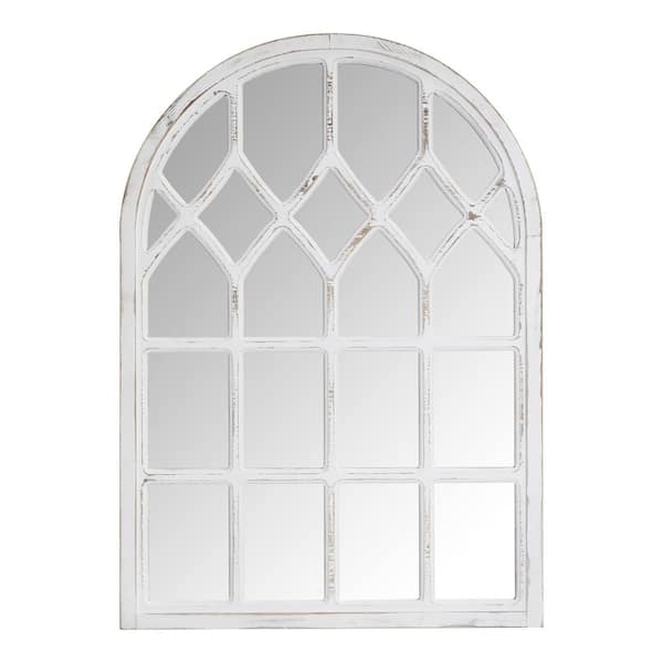 Home Decorators Collection Medium Arched White Windowpane Antiqued Classic Accent Mirror (26 in. H x 36 in. W)
