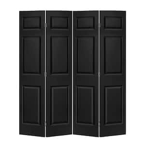 48 in. x 80 in. 6 Panel Black Painted MDF Composite Bi-Fold Double Closet Door with Hardware Kit