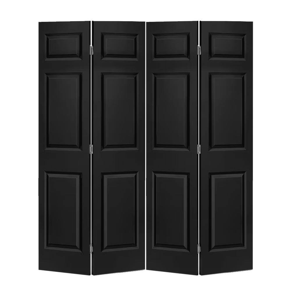 CALHOME 60 in. x 80 in. 6 Panel Black Painted MDF Composite Bi