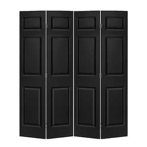 60 in. x 80 in. 6 Panel Black Painted MDF Composite Bi-Fold Double Closet Door with Hardware Kit