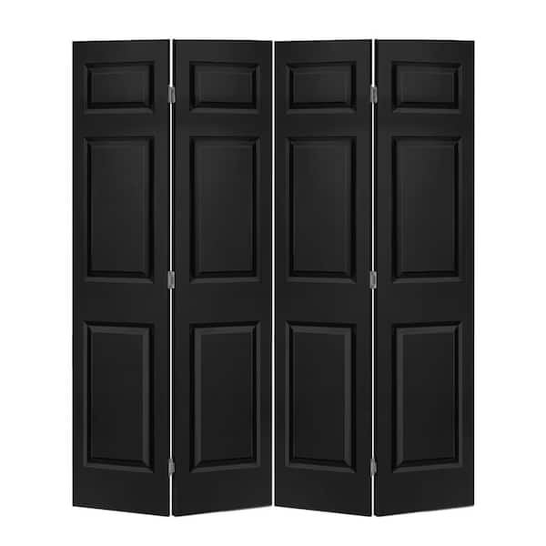CALHOME 60 in. x 80 in. 6 Panel Black Painted MDF Composite Bi-Fold Double Closet Door with Hardware Kit
