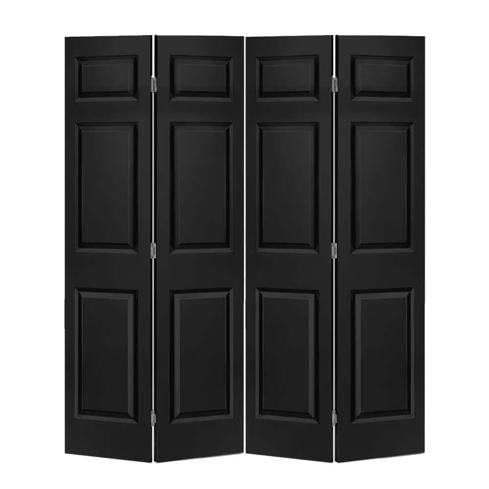 CALHOME 72 in. x 80 in. 6 Panel Black Painted MDF Composite Bi