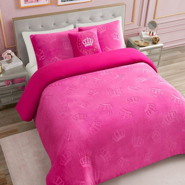 JUICY COUTURE Embossed Plush Crown 3-Piece Hot Pink Damask