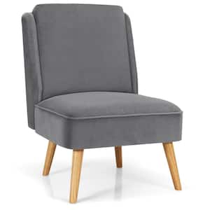 Gray Velvet Upholstery Accent Chair with Rubber Wood Legs for Living Room (Set of 1)
