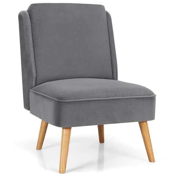 ANGELES HOME Gray Velvet Upholstery Accent Chair with Rubber Wood Legs for Living Room (Set of 1)