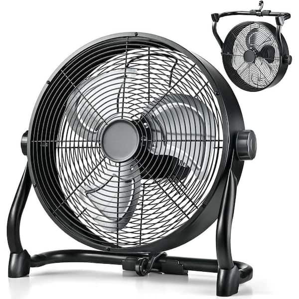 12 in. 9-Speed ​​Battery Powered Floor Fan in Black with 360° Tilt, 20H Run Time for Camping Hurricane Home Warehouse