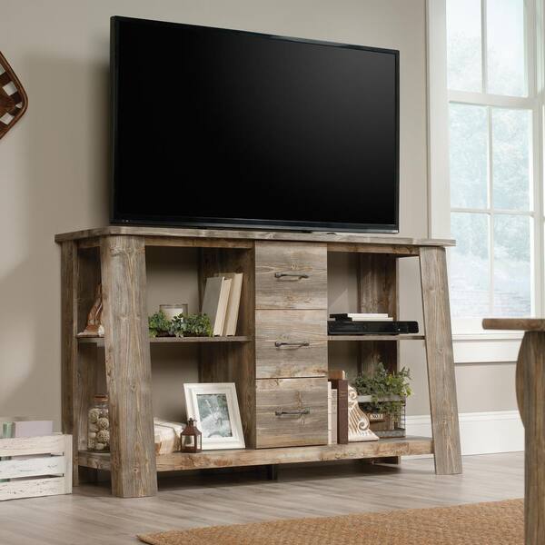 SAUDER Boone Mountain 59 in. Rustic Engineered Wood TV Stand with 3 Drawer Fits TVs Up to 60 in. with Built-In Storage