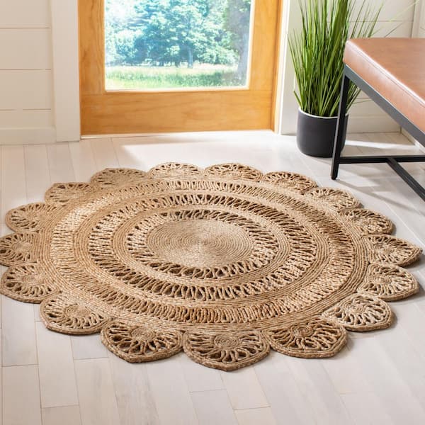 Natural Fiber Beige 8 ft. x 8 ft. Solid Color Round Area Rug