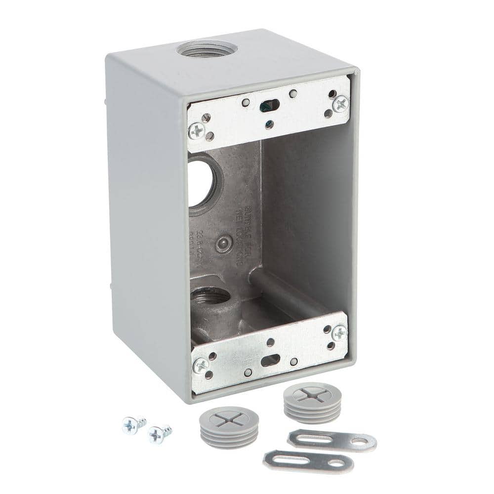 1-Gang Deep Metallic Weatherproof Box with (3) 1/2 in. Holes, Gray