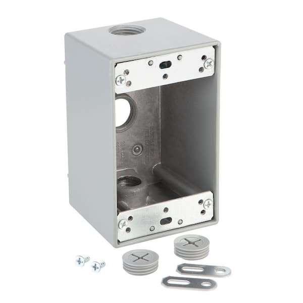 Commercial Electric 1-Gang Deep Metallic Weatherproof Box with (3) 1/2 in. Holes, Gray
